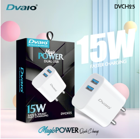 Dvaio 15W Dual USB charger-Micro USB Cable-1 Year warranty