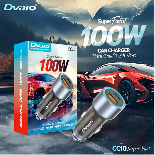 Dvaio 100W Car Charger with USB+Type-C output Metal body